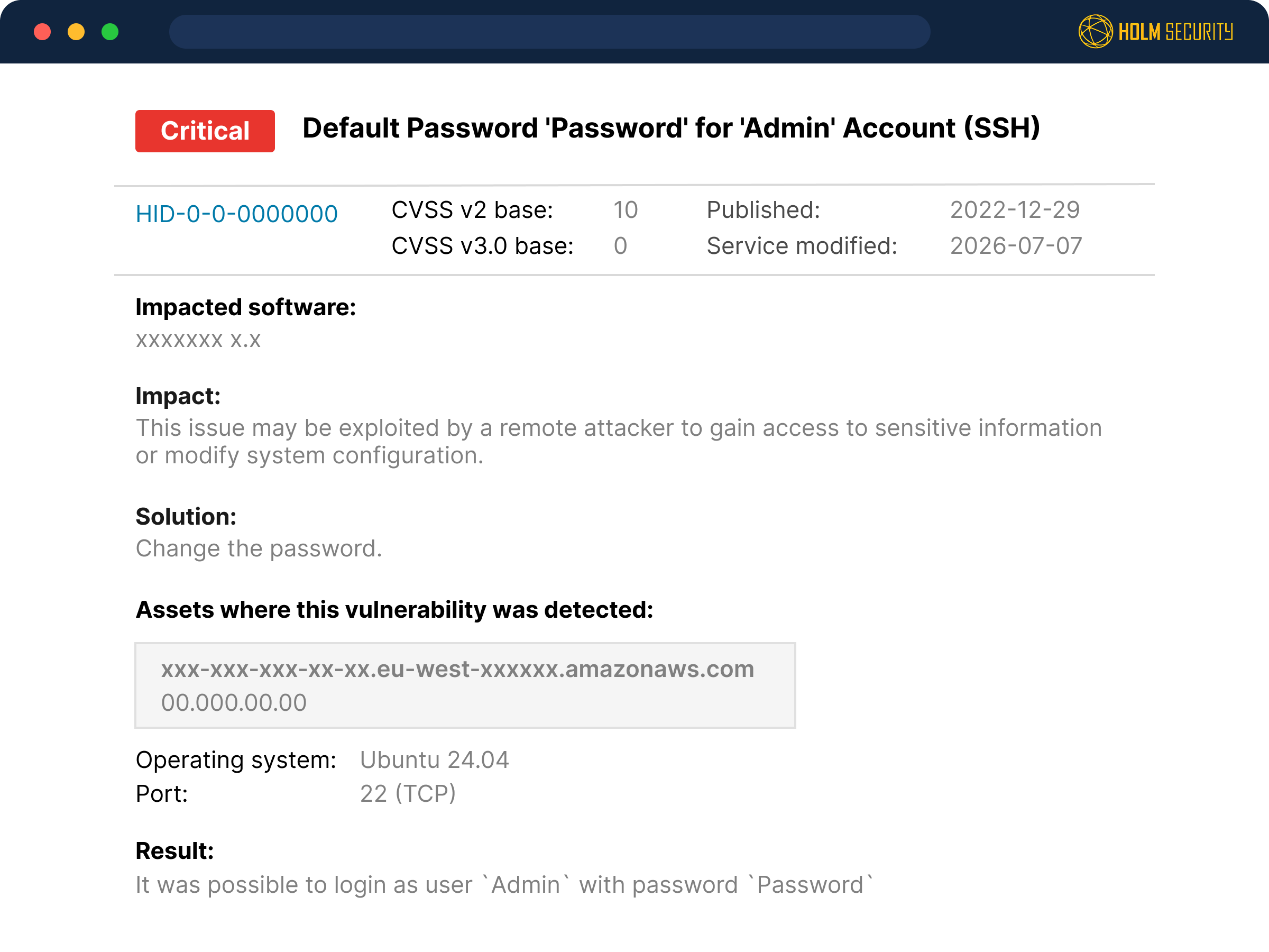 Default Password - Holm Security