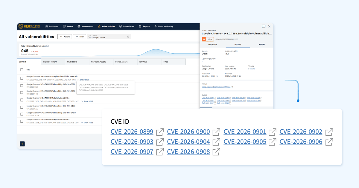 Grouped vulnerabilities side menu