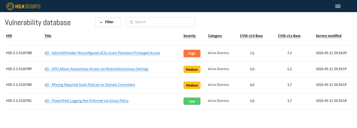 Holm Security Active Directory coverage