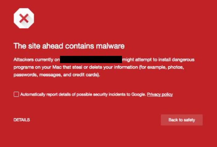 Red warning: The site  ahead contains malware