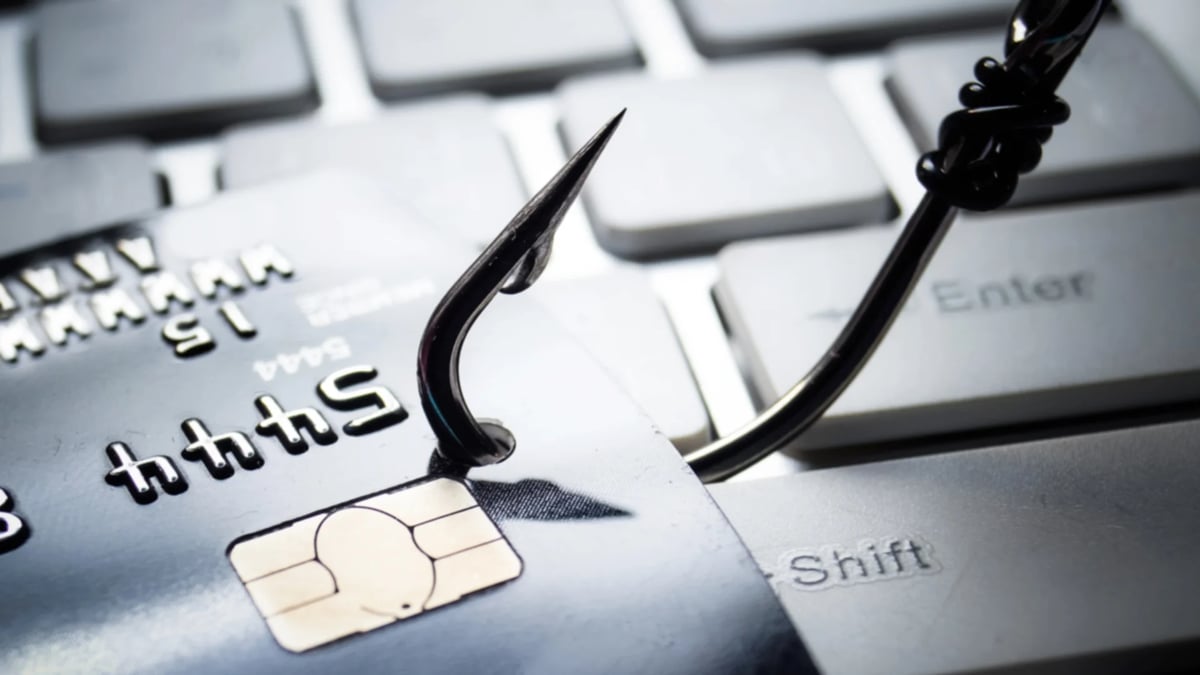 credit card on a hook illustratin a phishing attack
