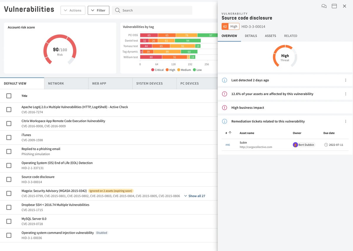 Dashboard - Web - Vulnerabilites